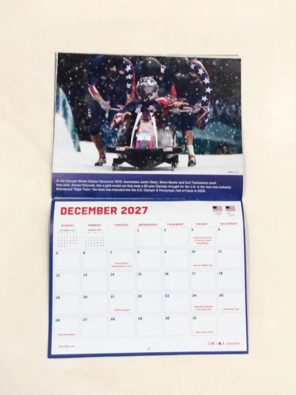2027 Team USA 16-Month Wall Calendar 10.5